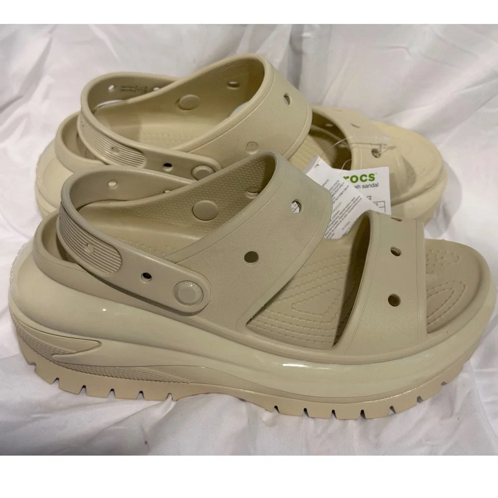 Crocs Mega Crush Sandal Bone Platform‎ Wedge W11 M9 Beige NEW Resortwear 106-05